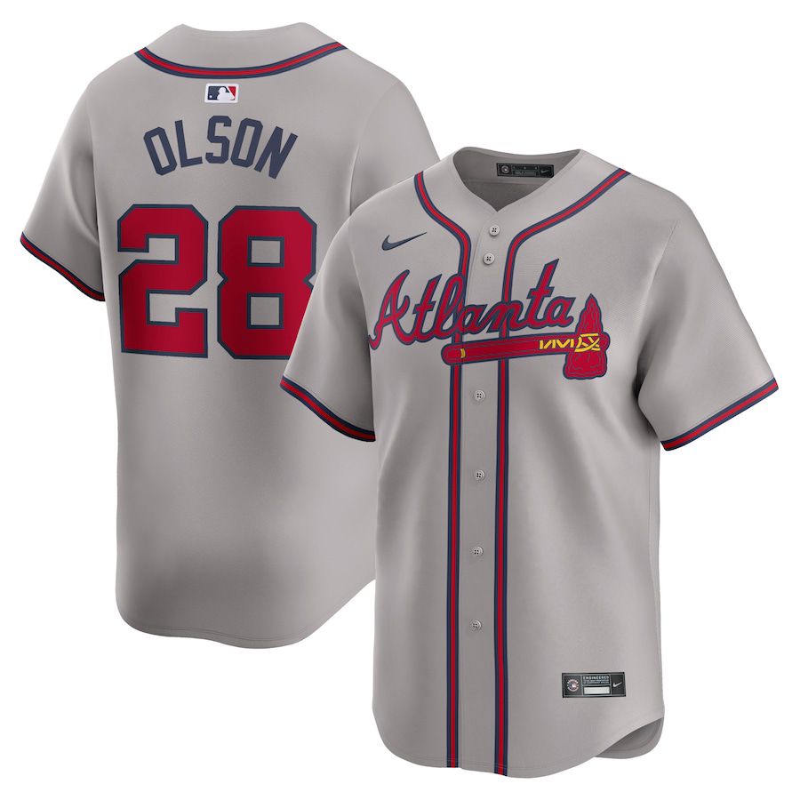 Men Atlanta Braves #28 Matt Olson Nike Gray Away Limited Player MLB Jersey